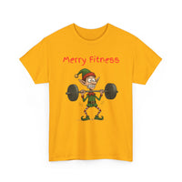 Merry Fitness T-Shirt – Funny Skinny Elf Weightlifting Xmas Tee | Christmas Gym T-Shirt
