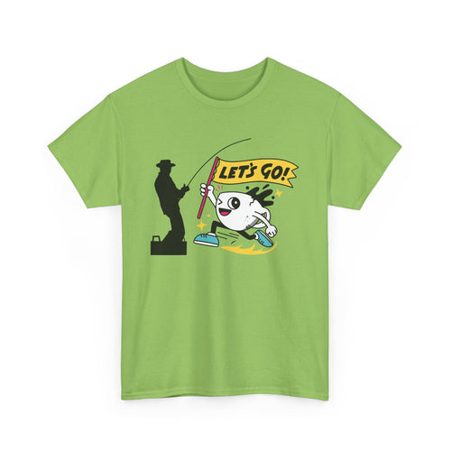 Let's Go Fishing, Fun T-Shirt with Fish and Flag Design