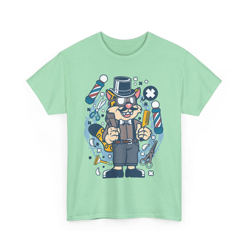 Hipster Barber T-Shirt – Cool Cat with Razor & Comb