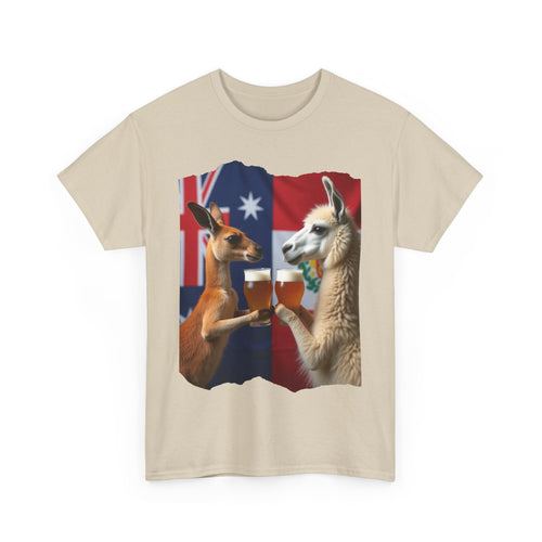 Kangaroo vs Llama Beer Clink T-Shirt | Australia Meets Peru Tee 🐾🍺