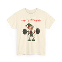 Merry Fitness T-Shirt – Funny Skinny Elf Weightlifting Xmas Tee | Christmas Gym T-Shirt