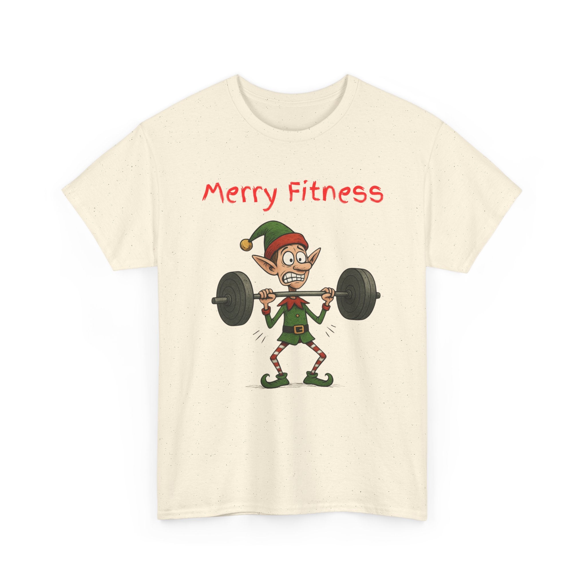Merry Fitness T-Shirt – Funny Skinny Elf Weightlifting Xmas Tee | Christmas Gym T-Shirt
