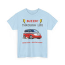 Buzzin' Through Life T-Shirt | Retro Soul Electric Heart Tee in Red/Silver 🚌⚡