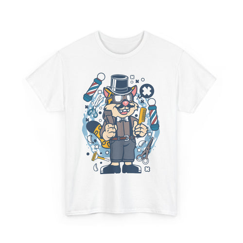Hipster Barber T-Shirt – Cool Cat with Razor & Comb