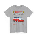Buzzin' Through Life T-Shirt | Retro Soul Electric Heart Tee in Red/Silver 🚌⚡
