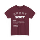 Maroon t-shirt with 'GREAT SCOTT' text and definition