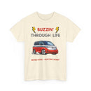 Buzzin' Through Life T-Shirt | Retro Soul Electric Heart Tee in Red/Silver 🚌⚡