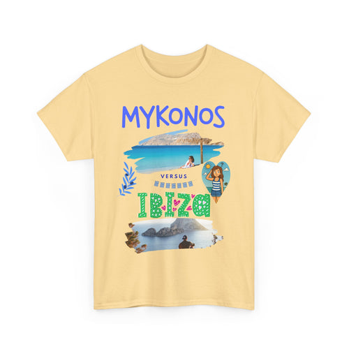 Mykonos vs Ibiza Funny Beach T-Shirt – Holiday Dilemma Design 🌴 🏖️ 🤯 ✈️ 🇬🇷