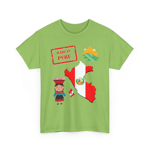 Made in Peru T-Shirt with Flag, Traditional Girl & Machu Picchu