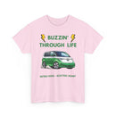 Buzzin' Through Life T-Shirt | Retro Soul Electric Heart Tee in Green/White 🚌⚡