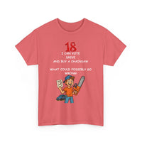 Funny 18th Birthday T-Shirt – Vote, Drive, Buy a Chainsaw | What!