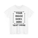White t-shirt with customizable text and image area