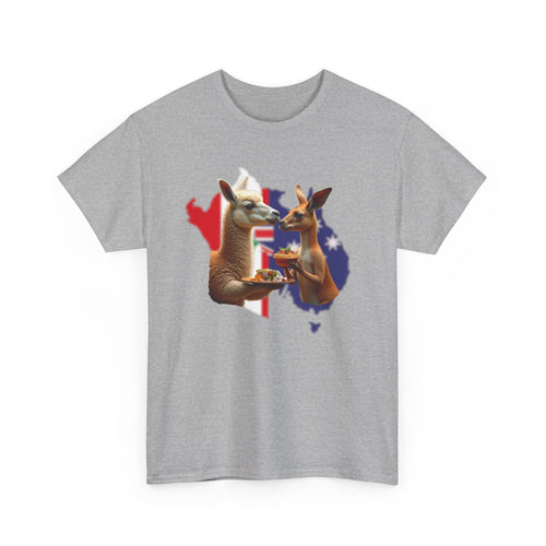 Kangaroo & Meat Pie Meets Llama & Ceviche Tee 🌎 Peru & Australia Fusion T-Shirt