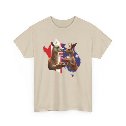 Kangaroo & Meat Pie Meets Llama & Ceviche Tee 🌎 Peru & Australia Fusion T-Shirt
