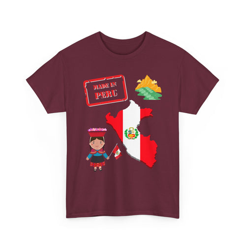 Made in Peru T-Shirt with Flag, Traditional Girl & Machu Picchu