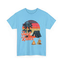 Just Relax, Camping T-Shirt with Tent and Campfire Design