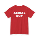 Red t-shirt with 'AERIAL GUY' text on the back
