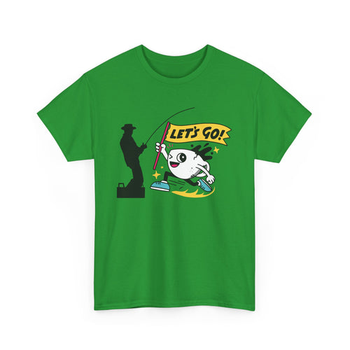 Let's Go Fishing, Fun T-Shirt with Fish and Flag Design