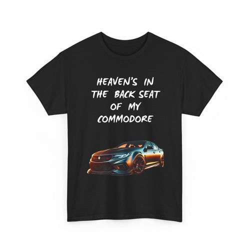 Black t-shirt with a car graphic and text