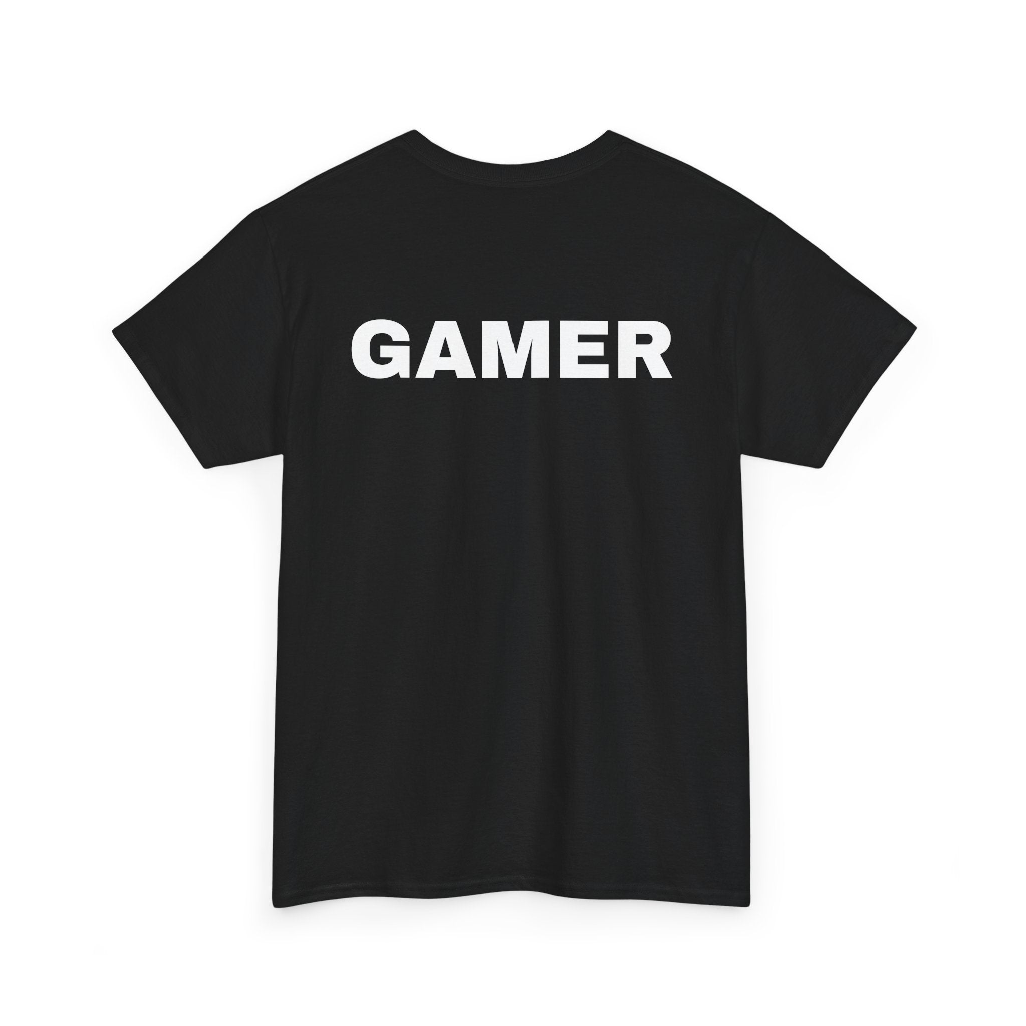 Black t-shirt with 'GAMER' printed on the back