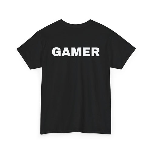 Black t-shirt with 'GAMER' printed on the back