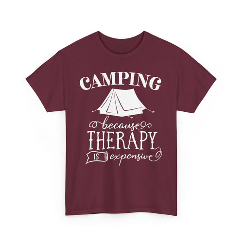 Camping Because Therapy Is Expensive T-Shirt – Funny Outdoor Adventure Tee