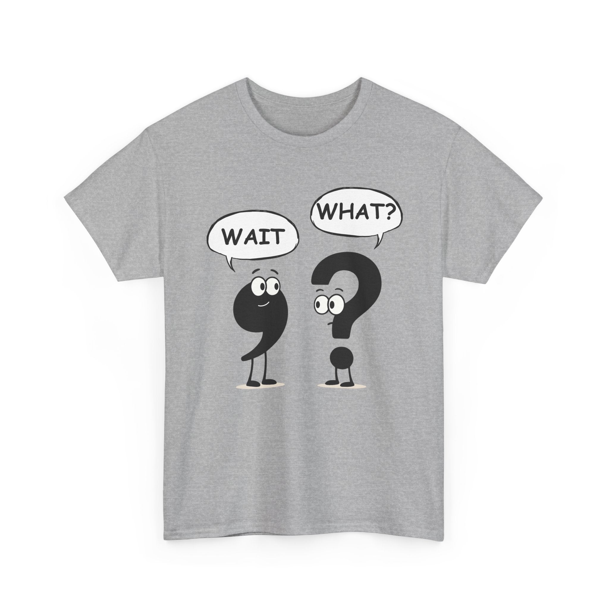 Wait What? Funny Grammar T-Shirt 🤔 | Comma & Question Mark Cartoon Tee