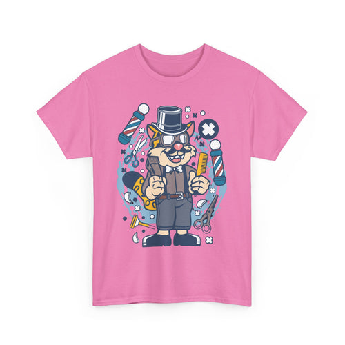 Hipster Barber T-Shirt – Cool Cat with Razor & Comb