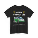 Buzzin' Through Life T-Shirt | Retro Soul Electric Heart Tee in Green/White 🚌⚡