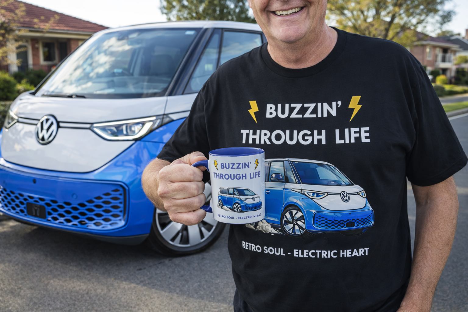 Buzzin' Through Life ID Buzz Coffee Mug | Retro Soul Electric Heart Cup 🚌⚡