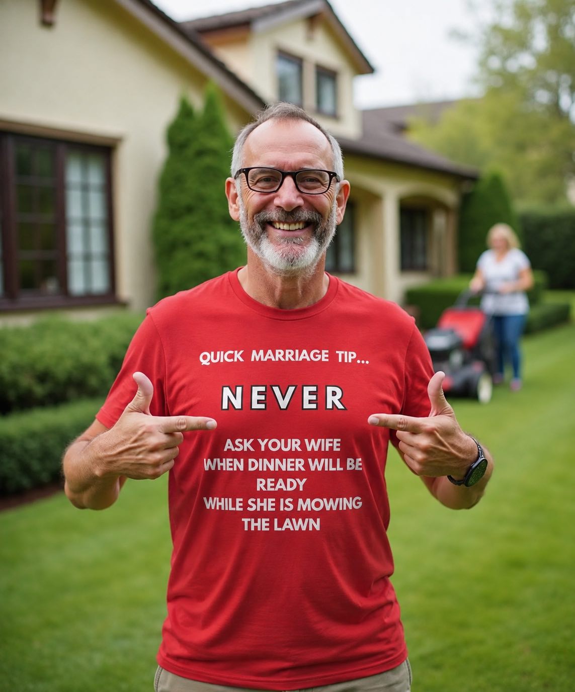 Quick Marriage Tip Funny T-Shirt – Hilarious Husband & Wife Lawn Mowing Joke Tee  👕😂🌱