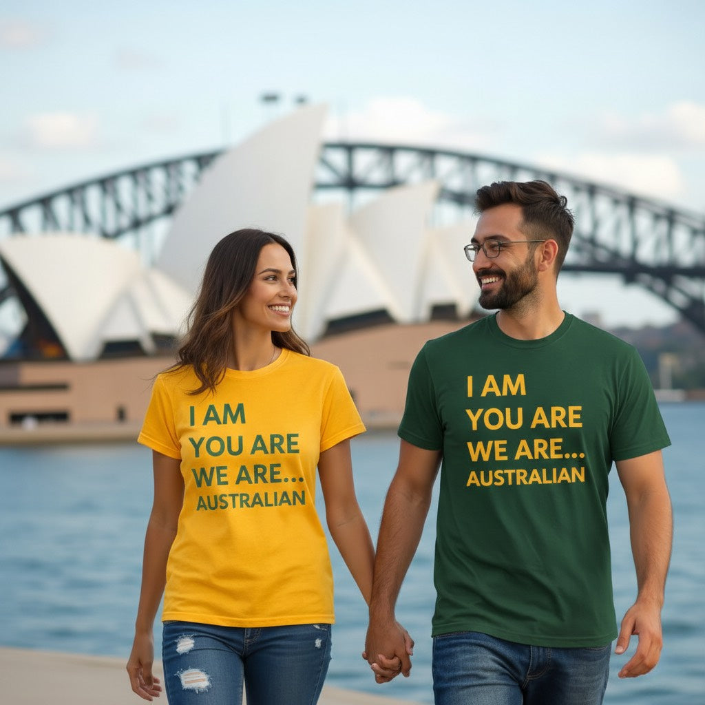 I Am, You Are, We Are Australian T-Shirt – Green & Gold Pride 🇦🇺✨